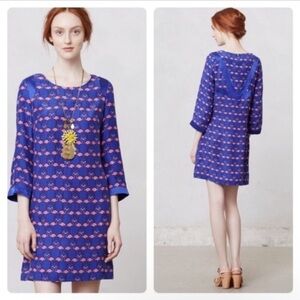 Anthropologie Harlyn Womens Flamingo Graphic Print Silk Shift Dress Flowy Size M